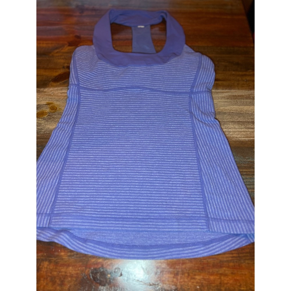 Lululemon Purple Striped Racerback Tank Top Built In Shelf Bra Yoga Gym Womens
